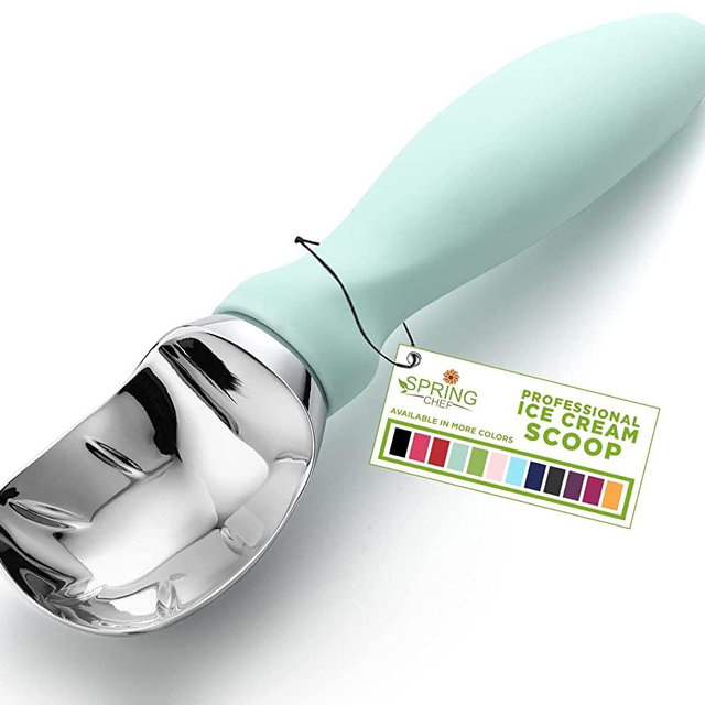 Spring Chef Ice Cream Scoop with Soft Grip Handle, Professional Heavy Duty Sturdy Scooper, Premium Kitchen Tool for Cookie Dough, Gelato, Sorbet, Mint, 2 Pack