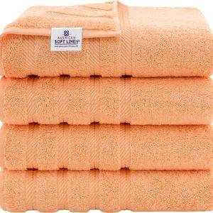 American Soft Linen Luxury 4 Piece Bath Towel Set, 600 GSM 100% Cotton Turkish Bath Towels for Bathroom, 27x54 in Extra Large Bathroom Shower Towels, Malibu Peach