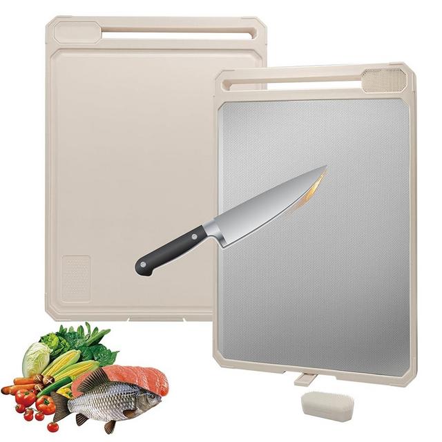 MOREFFY Stainless Steel Cutting Board for Kitchen,304 Stainless Steel and Wheat Straw pp,Heavy duty,Thick,Double Sided Cutting Board, Easy to Clean, Non Toxic, Scratch resistant, Non Slip,Large17”×12”