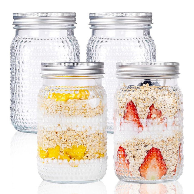 LUODA MirthMood 32 OZ Wide Mouth Mason Jars, 4 PACK Glass Mason Jars with airtight Lids, Quart mason jars wide mouth for Preserving, Meal Prep, Overnight Oats, Sauces,Honey, Jam, Yogurt or Jar Decor
