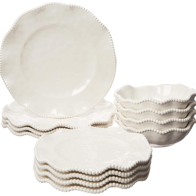 Certified International Perlette Cream 12 pc Melamine Dinnerware Set, Service for 4