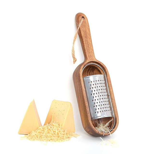 Wooden Cheese Grater with Handle,Rustic Brown Cheese Shredder with Storage Space,Handheld Kitchen Graters for Cheese Lemon Chocolate(Dropping Handle)