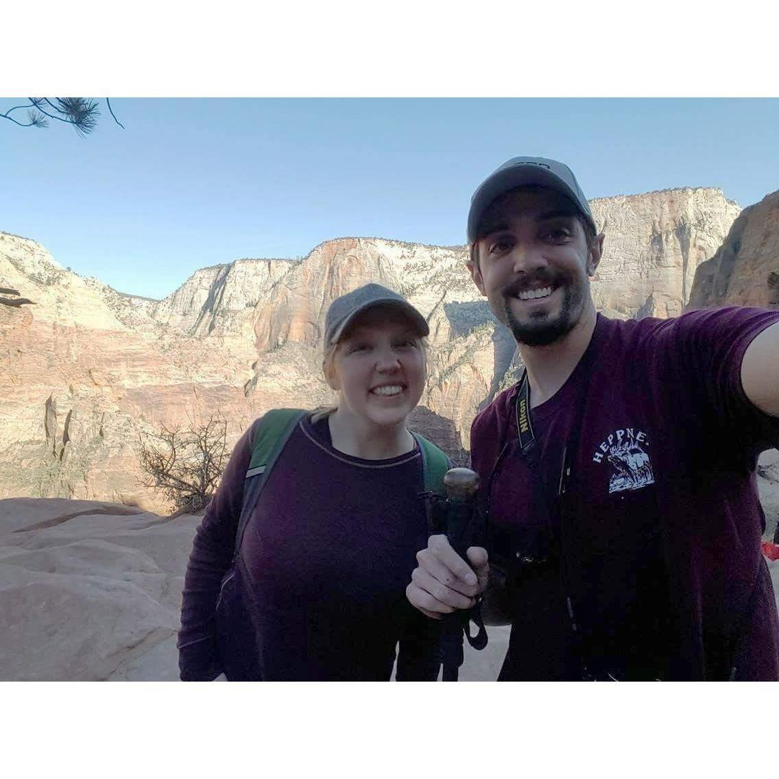 On a beautiful and frightening hike in Zion National Park on a tour of the Southwestern National Parks in 2016