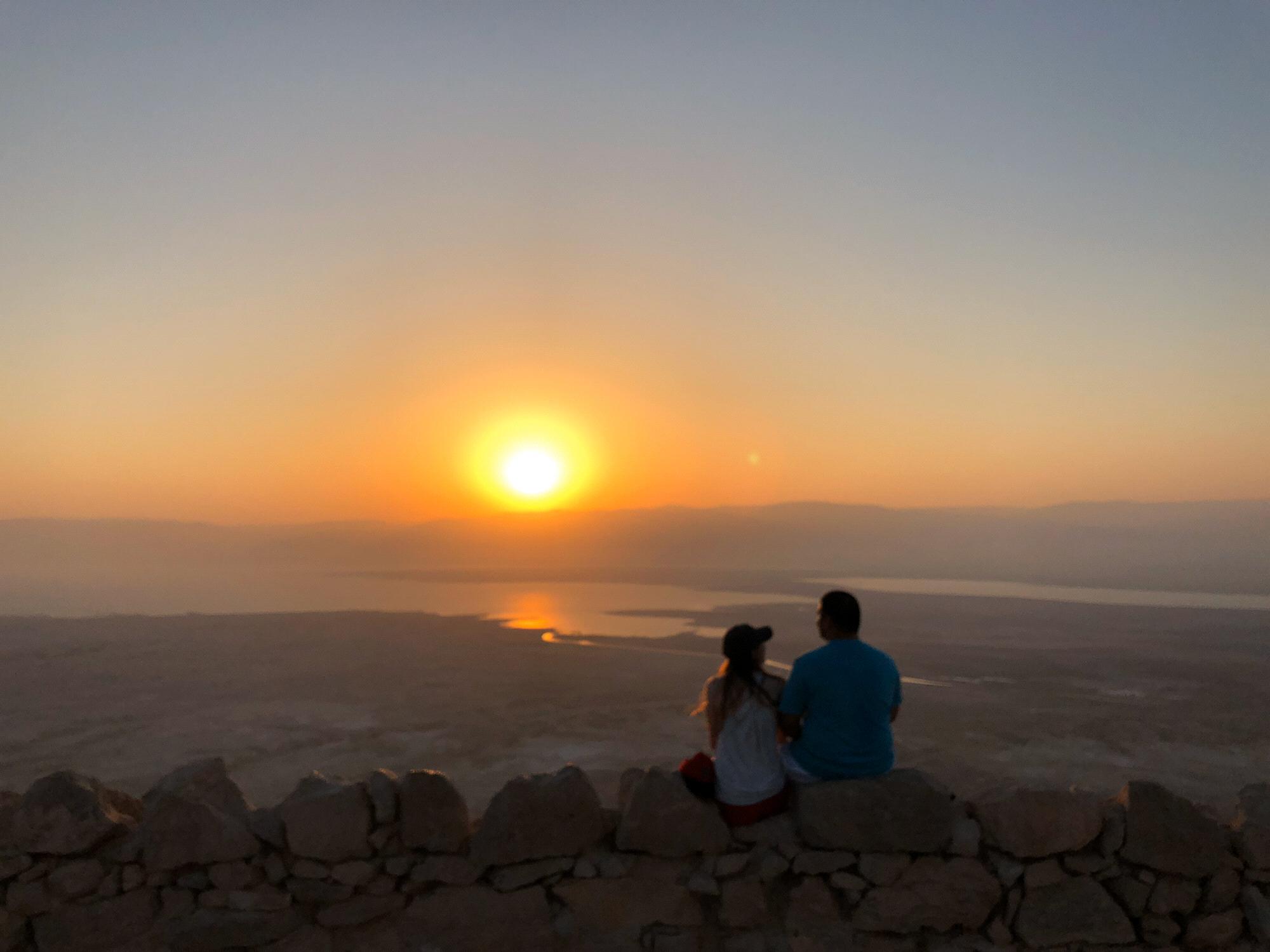 August 2019 - sunrise hike up Masada in Israel with the Vinokors