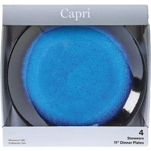 Capri Euro Ceramica Blue Stoneware Dinner Plate Set of 4, 11 Inches