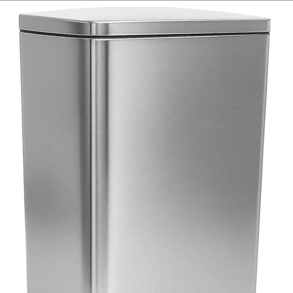SIMPLI-MAGIC 50 Liter / 13.2 Gallon Soft-Close, Smudge Resistant Trash Can with Foot Pedal and Built in Filter- Stainless Steel, Sleek Finish