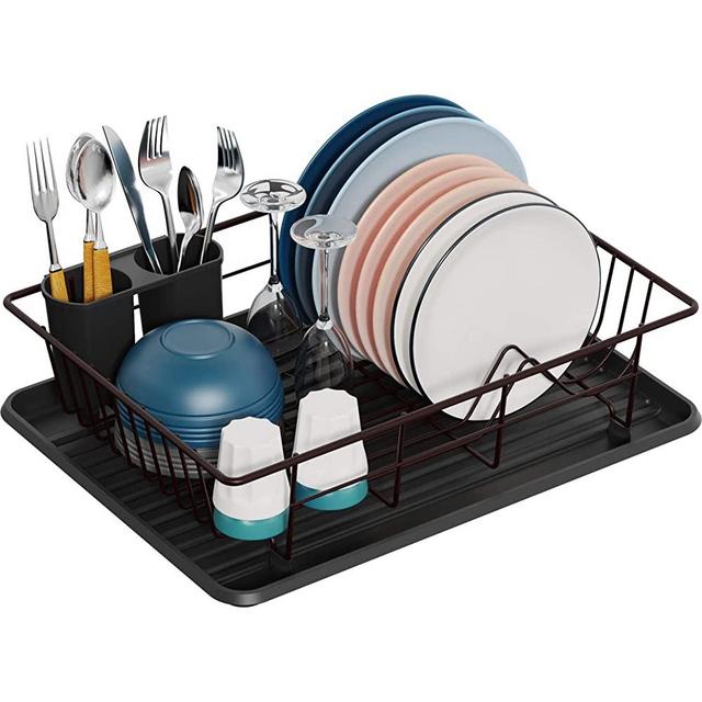 Dish Drying Rack, GSlife Small Dish Rack with Tray Dish Drainer for Kitchen Countertop,Bronze