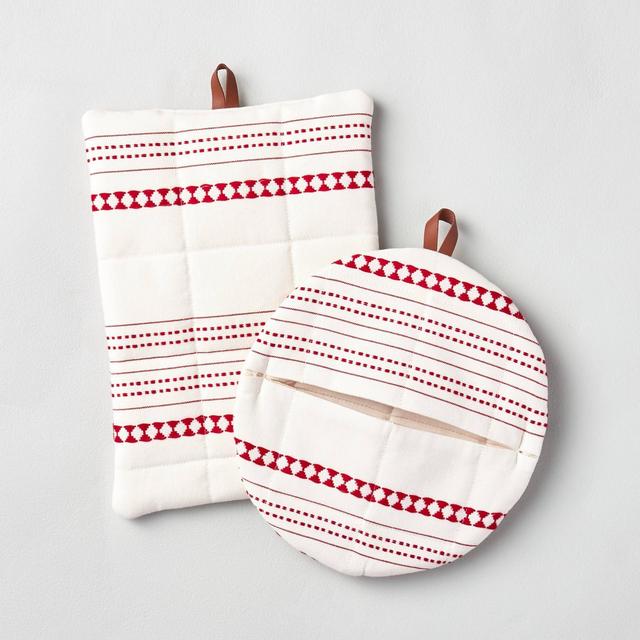 2pc Woven Jacquard Potholder Set Red - Hearth & Hand™ with Magnolia