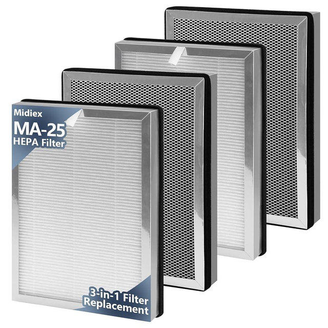 Midiex 4-Pack MA25 Replacement Filter Compatible with Modify Air Purifier MA-25 Series S1/B1/W1, 3-in-1 H13 Ture HEPA with Activated Carbon Pre-filter