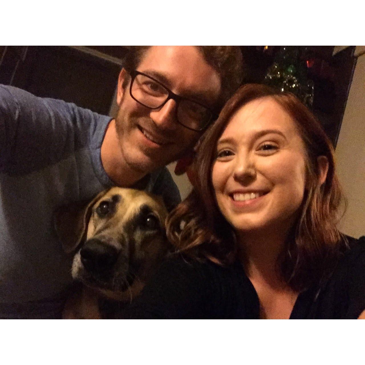Our 1st Christmas together, when we bought ourselves a massage chair - featuring Kafka!