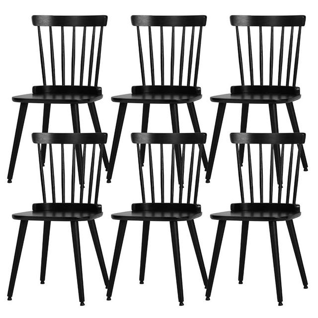 RêveLife Windsor Dining Chair Set of 6 Farmhouse Solid Wood Spindle Back Side Chair Mid-Century Modern Black Armless Kitchen Chair for Dining Living Room Farmhouse Restaurant