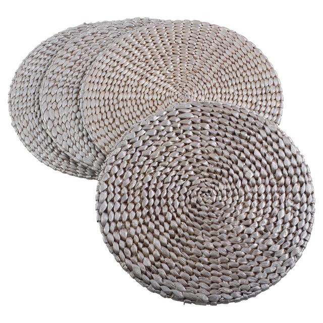 4pk Silver Hyacinth Round Hand Woven Placemat 15" - Saro Lifestyle