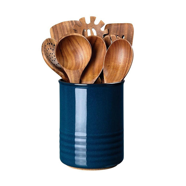 ABRUTY Utensil Holder, 6.7" Ceramic Kitchen Utensil Crock for Countertop Cooking, Modern Utensil Caddy Jar Organizer for Farmhouse Kitchen Counter Décor, Flambe Blue