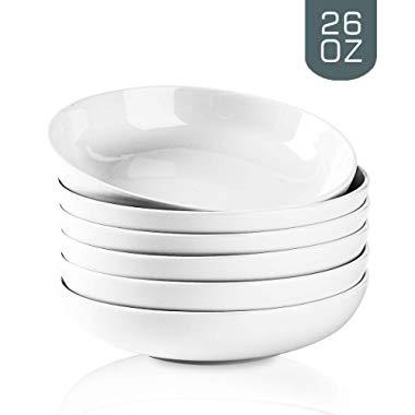 Selamica Porcelain Salad Pasta Bowls, Serving bowls - 26 Ounce, Set of 6, White