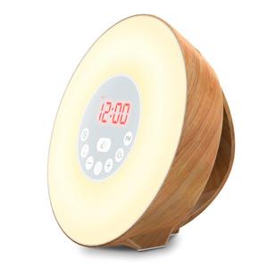 Wake Up Light,COULAX Wood Sunrise Sunlight Alarm Clock with 6 Natural Sounds & FM Radios,Touch Control With Snooze Function & 7 Color Bedside Lamp for Heavy Sleepers and Kids