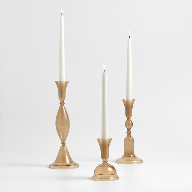 Milano Amber Glass Taper Holder, Set of 3