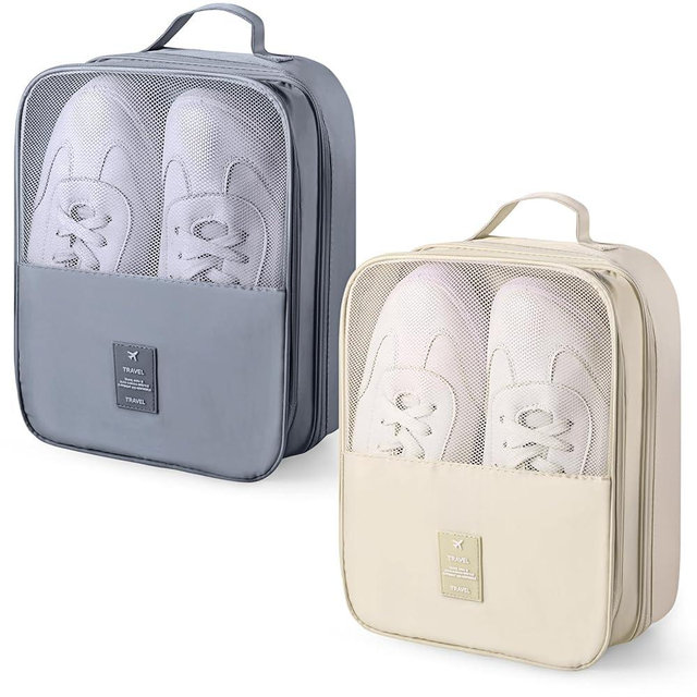 Windyun 2 Pcs Shoe Bags for Travel Holds 3 Pair of Shoes Travel Shoe Bag for Packing Portable Shoe Cubes for Travel and Daily Use(Beige, Gray)