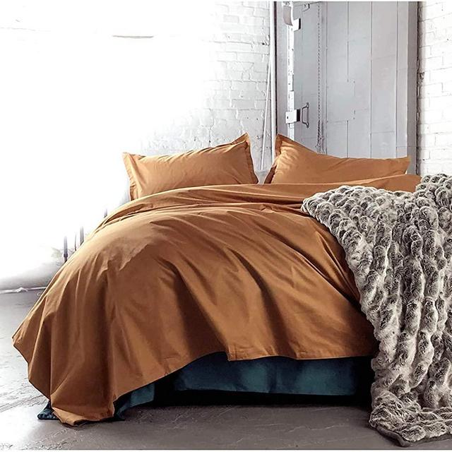 Eikei Solid Color Duvet Cover 120x98-inch Luxury Bedding Set 400 Thread Count Egyptian Cotton Long Staple Sateen Weave Breathable Silky Soft Pima Premium Quality Bed Linen (Super King, Copper)