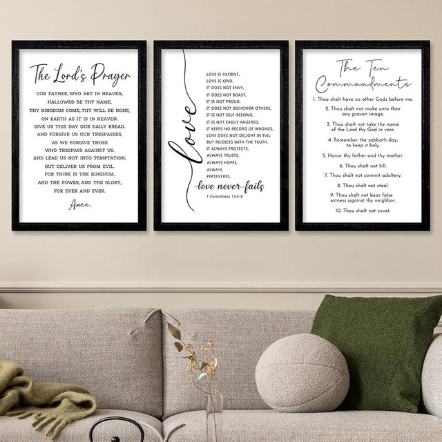 comurdyo Christian Bible Verse Wall Art 24"×16" Set of 3 Positive Religious Minimalist Quotes Sign for Rustic God Jesus Christ Prayer Inspirational Catholic Scripture Decor Wood Framed Hanging (Black)
