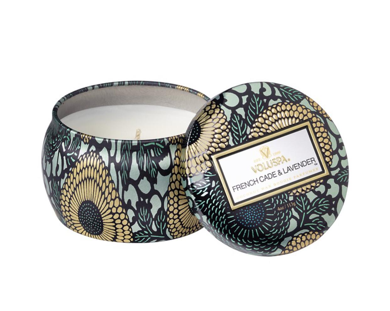 Voluspa PETITE DECORATIVE TIN CANDLE French Cade