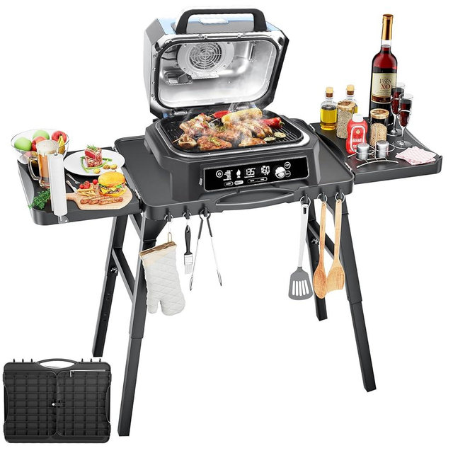 Hisencn Grill Stand for Ninja Woodfire Outdoor Grill OG701 OG850 OG951 with 2 Side Tables& Adjustable Height, Pizza Oven Table Grill Cart for Onni 12 Blackstone Griddle Cuisinart Flat Top Grill Table