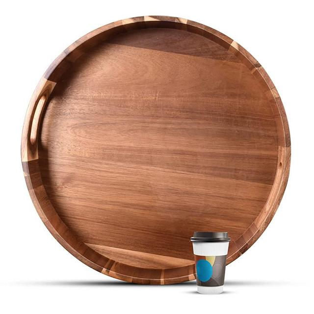 Extra Large Round Serving Tray | 20INCH | Heavy Duty Acacia Wood Trays for Big Ottoman Coffee Table Counter Giant Decorative Organizer Tray | Huge Kitchen Serveware Cheese Board Charcuterie Tray