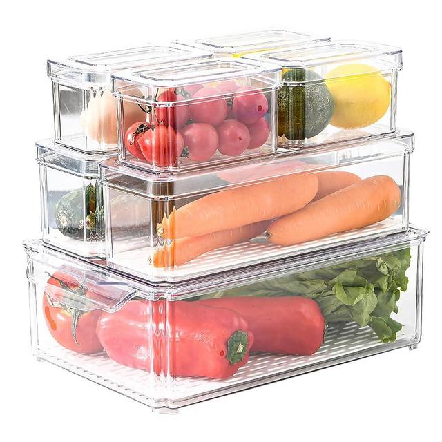 AionneWie 7-Piece Stackable Fridge Organizer Set - Clear Containers with Lids, Perfect for Organizing Vegetables, Fruits, Food, and Drinks