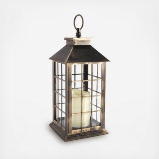 Brushed Gold Plastic Lantern with LED Candle