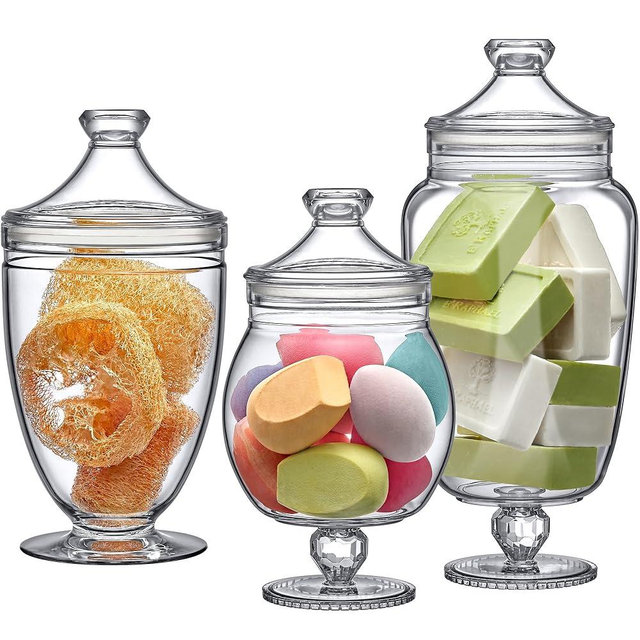 Amazing Abby - Admire - Plastic Apothecary Jars (3-Piece Set, 60/46/40 oz) (NOT Glass), Acrylic Jars with Lids, Bathroom Canisters, Candy Buffet, Wedding Display, BPA-Free and Shatter-Proof