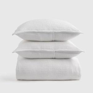 Organic Ribbed Cotton Coverlet with Sham Set - White, Full/Queen