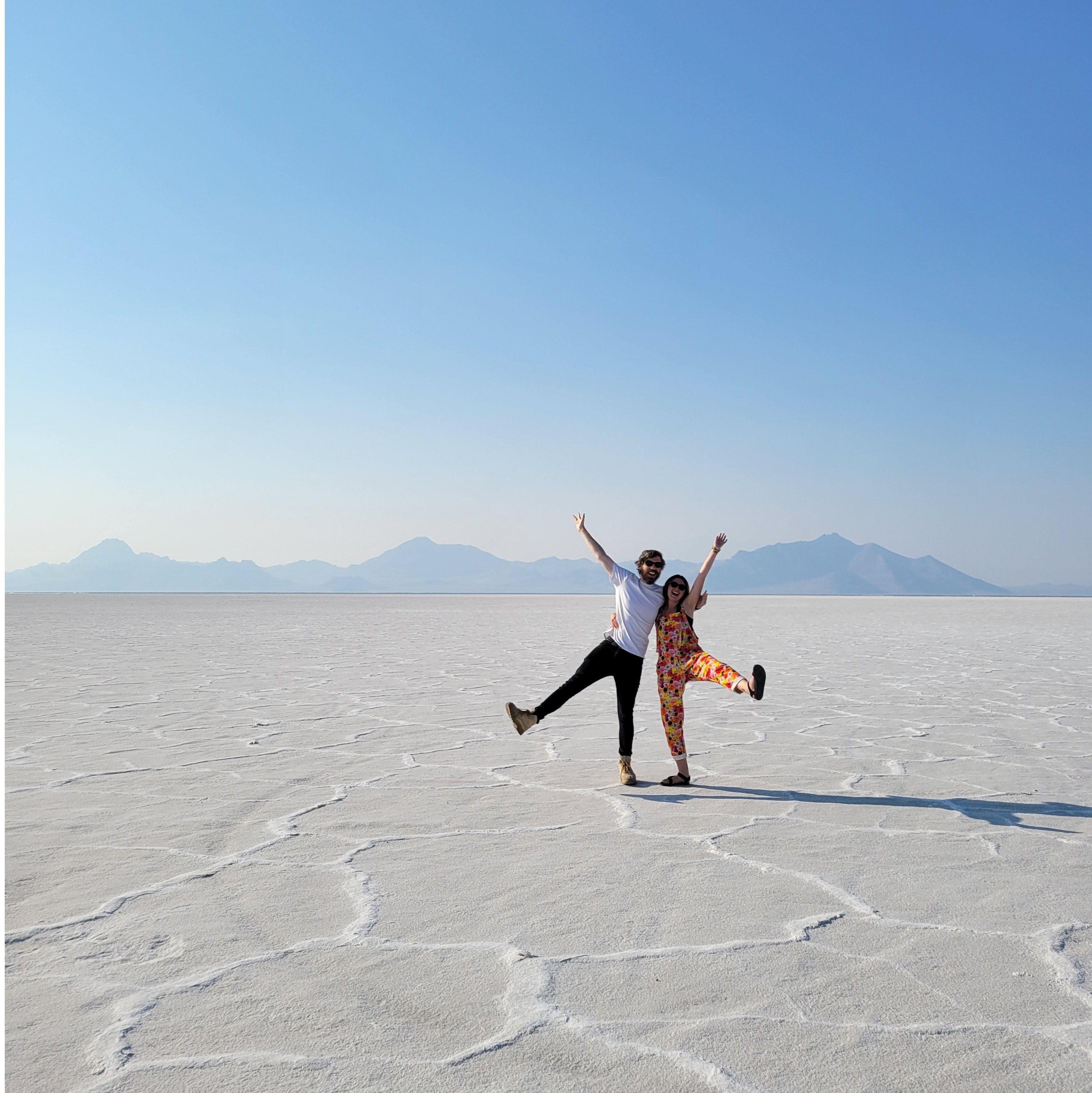 Jumping for joy on the salt flats!