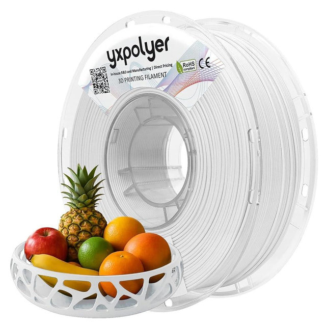 YXPOLYER PLA Filament Food Grade 1.75mm 1kg for 3D Printing, PLA+ White 3D Printer Filament with Transparent AMS-Compatible Filament Spool