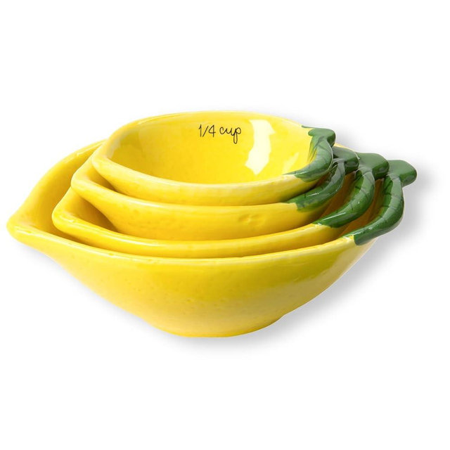 Lemon Ceramic Measuring Cups Set: Lemon Shaped Measuring Cups: 1 Cup, 1/2 Cup, 1/3 Cup and 1/4 Cup