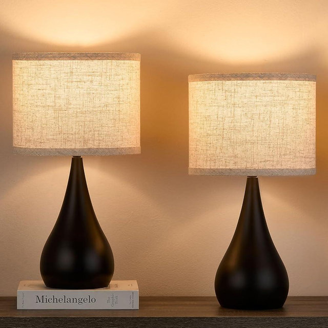 Leasgy 18.1'' Small Modern Touch Lamps for Nightstand Set of 2 with 3 Way Dimmable, Table Lamps for Living Room, Office, Bedside Lamps with Heavy Iron Base, Touch Switch, Bulb Included, Black