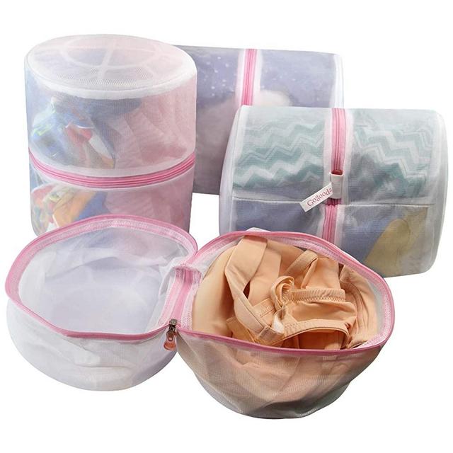 GOGOODA 4 Pcs Laundry Bag for Bras, Bra Washer Protector, Bra Lingerie Wash Bag with AUTO Lock Design Zipper (Pink)