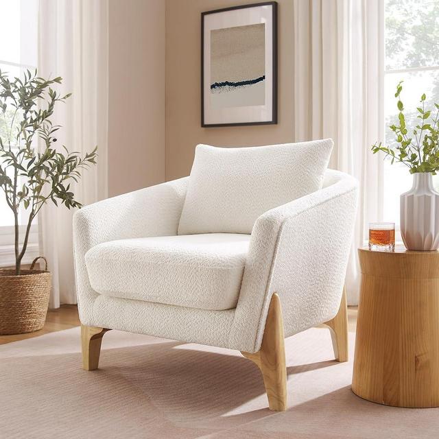 VANOMi Living Room Chair, Accent Chair with Wood Legs, Modern Upholstered Armchair Cozy Chairs for Living Room Bedroom Reading, Boucle