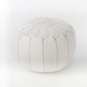 Leather Moroccan Pouf - White