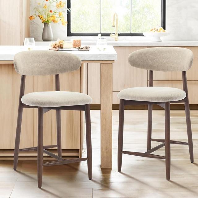 COLAMY Bar Stools Set of 2, Counter Height Bar Stools, Upholstered Counter Stools with Wood Legs for Kitchen Island Dining Room Bar, Beige
