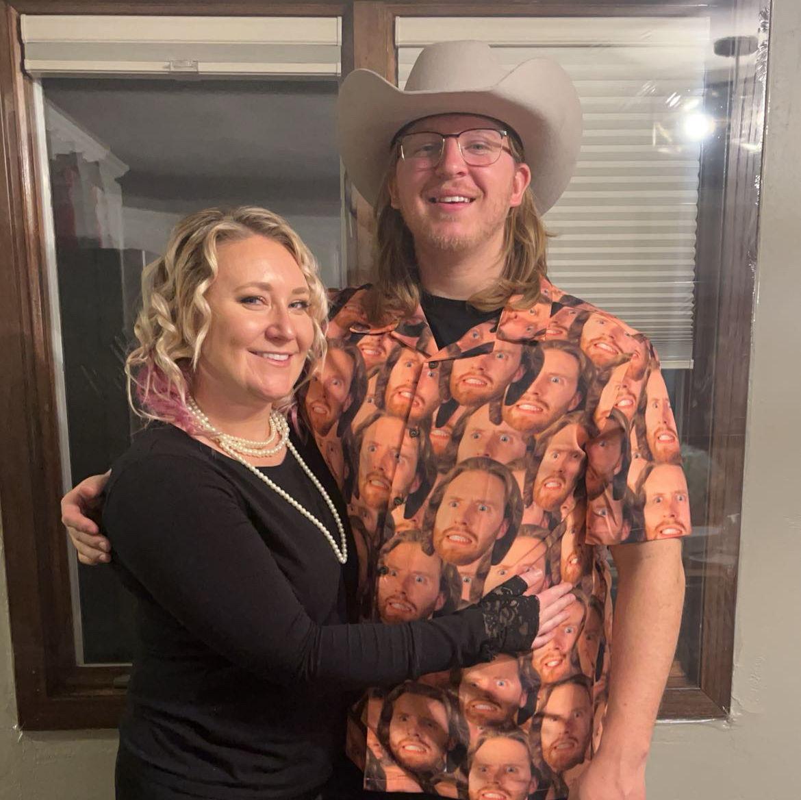New Year's Eve with Ryan Hawkinson wearing a shirt of Ryan's faces