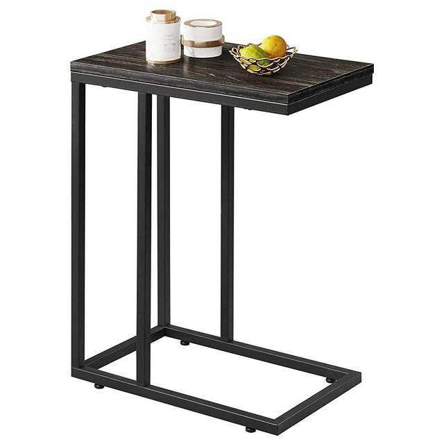 WLIVE Snack Side Table, C Shaped End Table for Sofa Couch and Bed, Charcoal Black