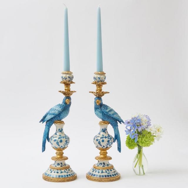 Blue Parrot Candle Holder (Pair)