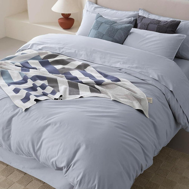 Double Stitch 100% Organic Cotton Duvet Cover - Soft 3 Piece Bedding Set Queen Size, 300 TC Luxury Hotel Sateen Weave, GOTS Certified Long Staple Cotton, Made in India, Plein Air