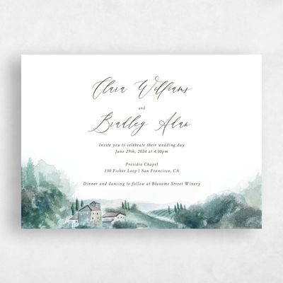 Deep Blue Spruce Wedding Invitation - Hillpine Landscape