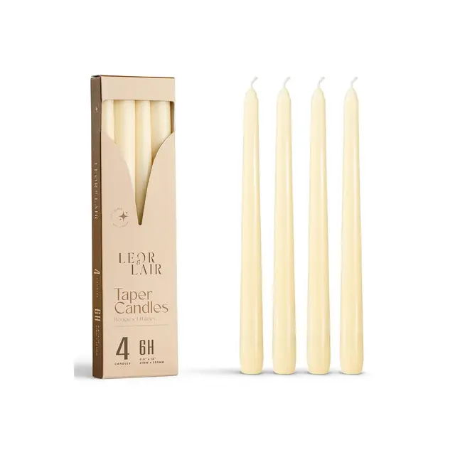 Leor & Lair Ivory Taper Candles - 4 Pack - 10" Tall Candlesticks for Dinner, Home Decor, Holiday, Wedding
