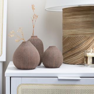 Decorative Textured Stoneware 3-Piece Vase Set