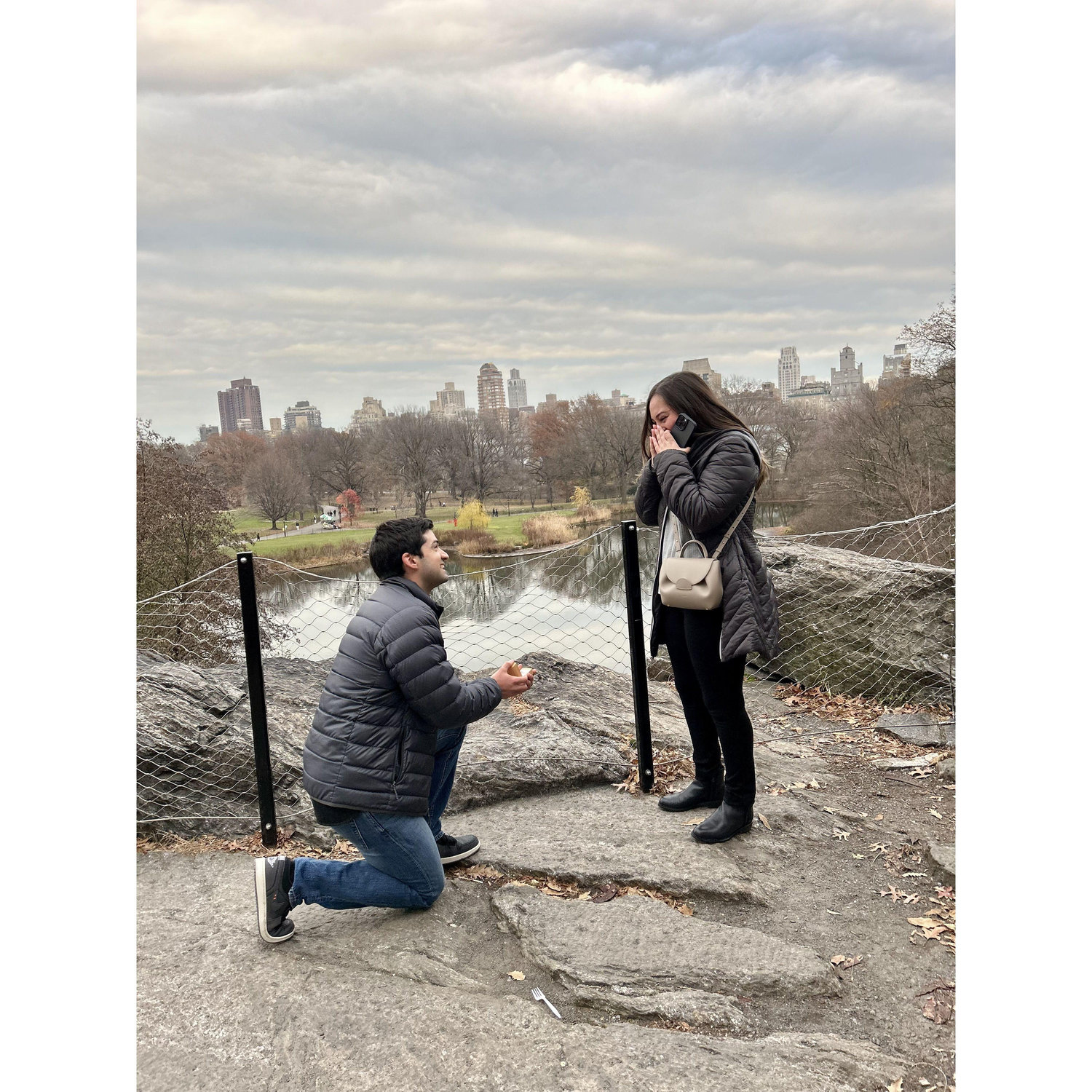 In Central Park, New York City on December 8, 2023 we got engaged!