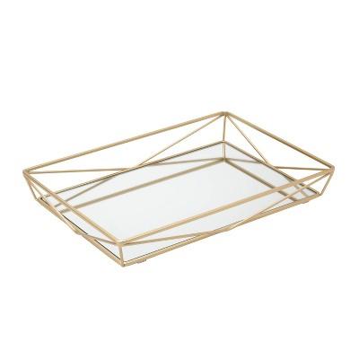 Large Geometric Mirrored Vanity Tray Gold - Home Details