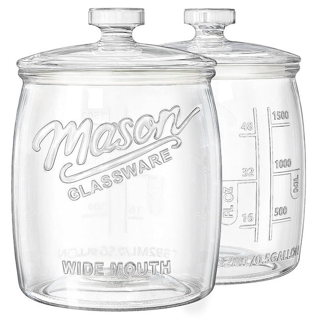 2 Pack Cookie Jar, 1/2 Gallon Glass Storage Containers with Airtight Lids, Wide Mouth Food Jars & Canisters for Kitchen, Pantry, Apothecary, Flour, Sugar, Sourdough Starter, Dog Treat, Half Gallon