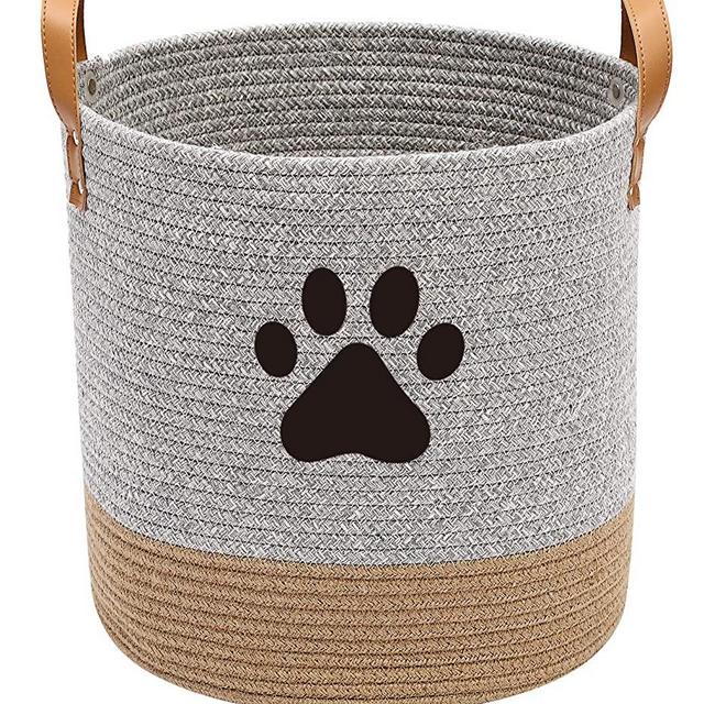 Cotton Rope Dog Toy Basket, Puppy Toy Basket, Puppy Bins, Laundry Basket Blanket Storage bin - Perfect for organizing pet Toys, Blankets, leashes