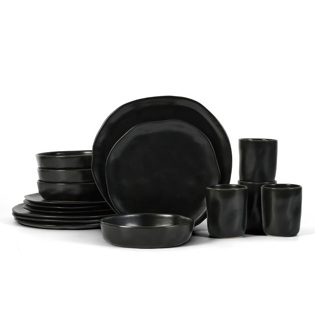 Stone by Mercer Project Hekonda Stoneware 16-Piece Dinnerware Set, Black